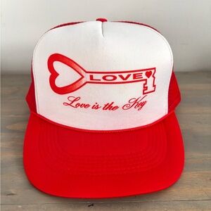 Vintage Crown Red & White "Love is Key" Mesh/ Foam Snapback Trucker Hat/ Cap